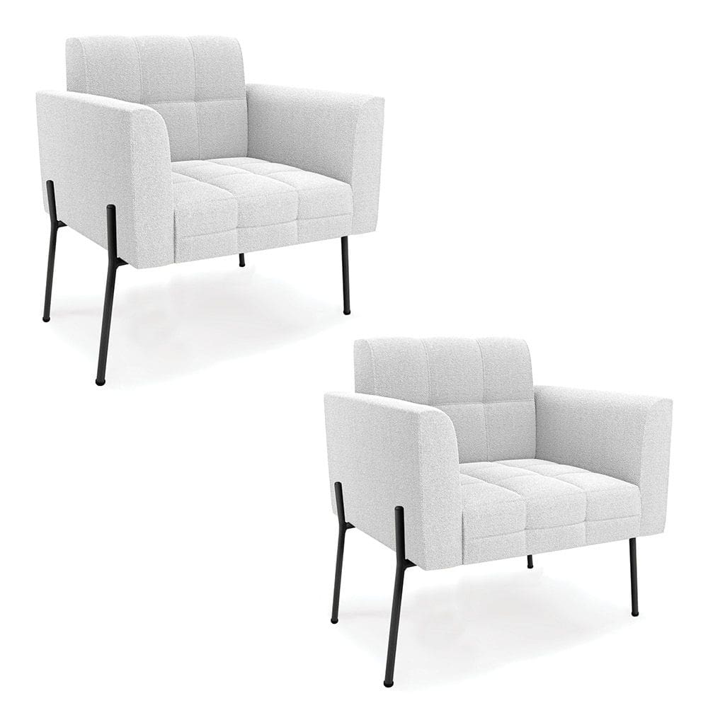 Poltrona Sala de Estar Pé de Ferro Pto Kit 2 Elisa Bouclê Off Wte D03 - D`Rossi