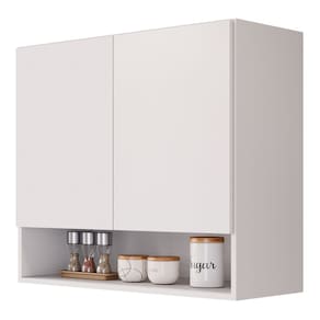 Armário Aéreo Multiuso Meg 80cm 100%MDF 02 Portas com Nicho Integrado Branco - Desk Design