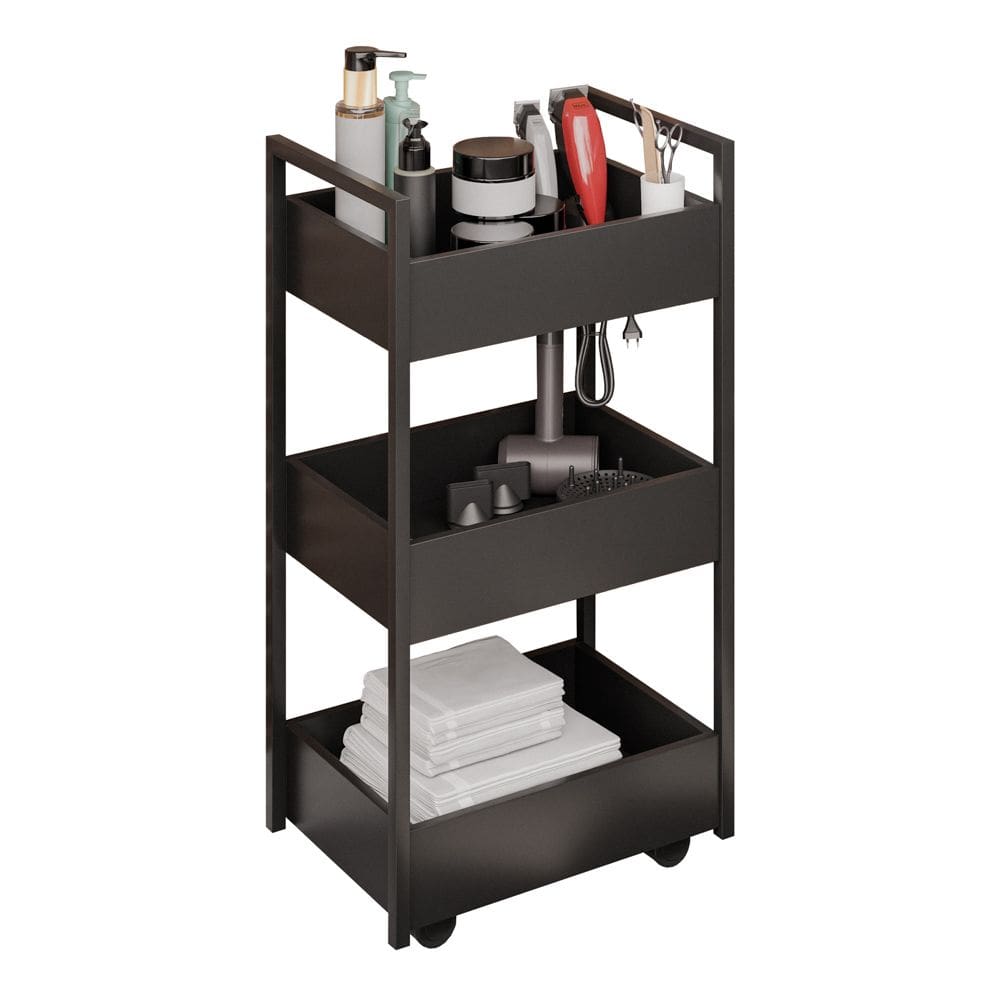 Carrinho Auxiliar Para Salão de Beleza Laís 50cm em Aço com Rodízios Preto - Desk Design