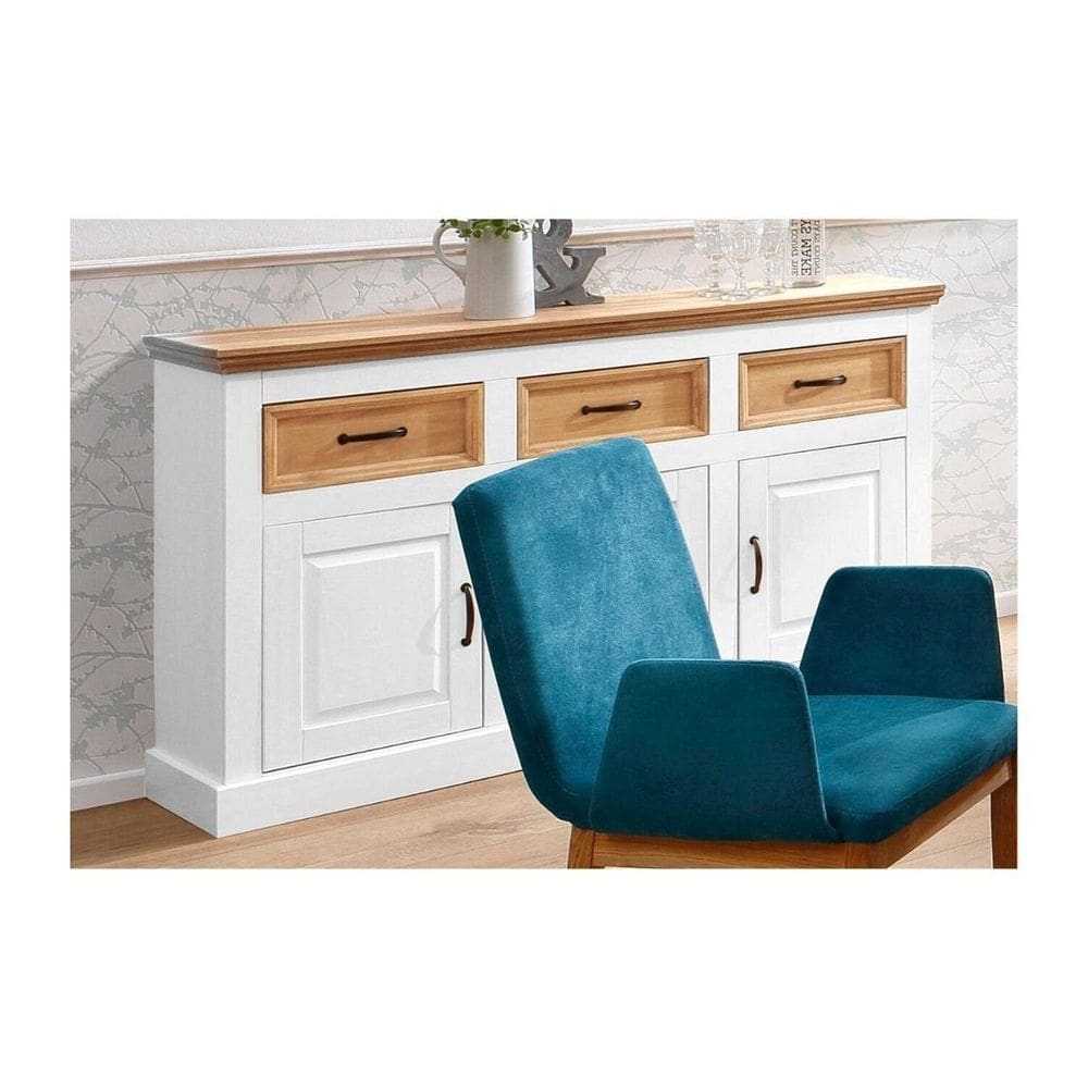 Balcão de Madeira 3 Portas e 3 Gavetas | Coleção England Branco/Natural