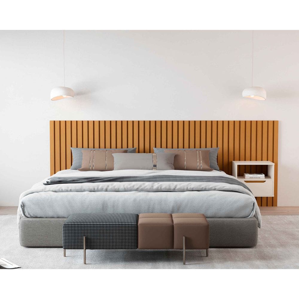 Cabeceira Ripado Para Cama King Size Maracá Nature Com Mesa de Cabeceira Jatobá OffWhite - Rede Móveis