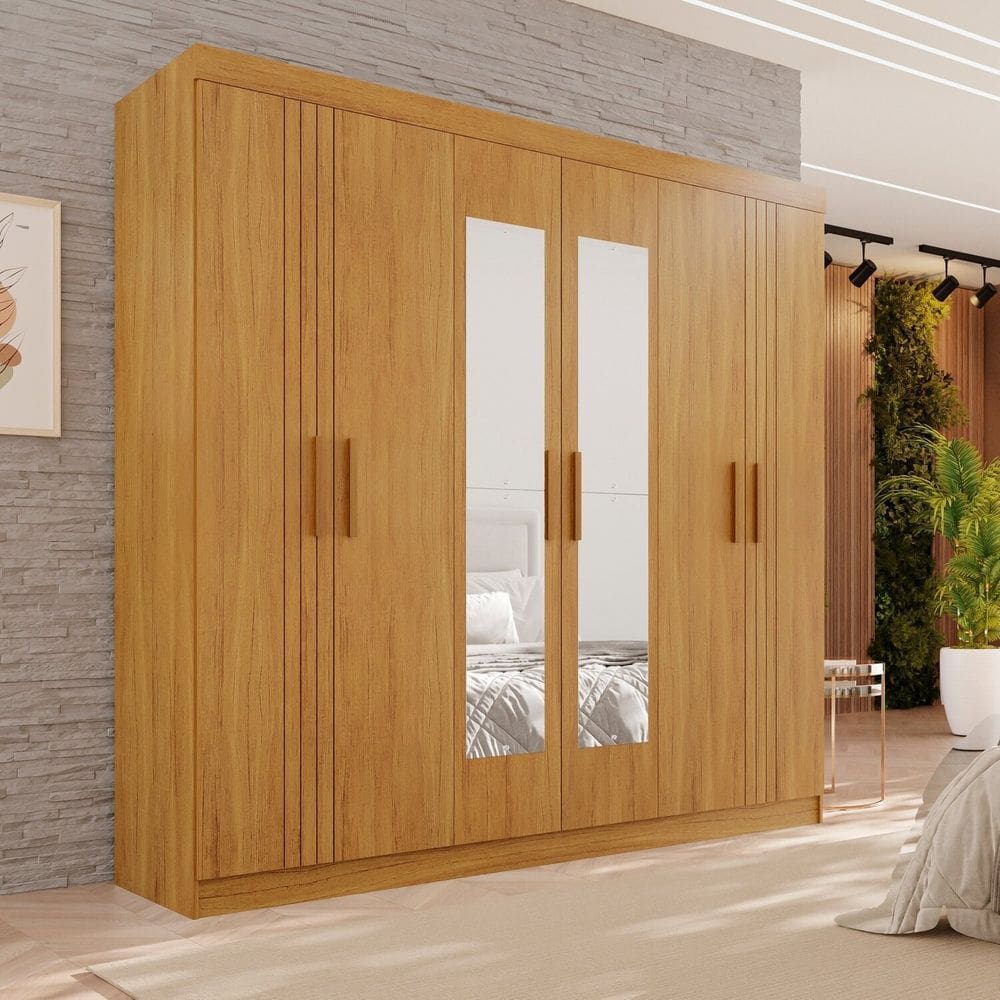 Guarda-roupa 2 Gavetas 6 Portas com Espelho Lisboa Cinamomo