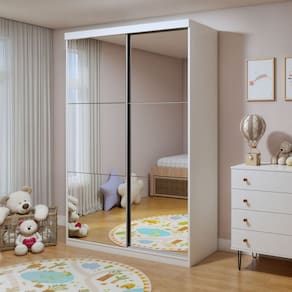 Guarda-roupa Infantil 2 Portas de Correr 2 Gavetas e 6 Espelhos Lumi Branco