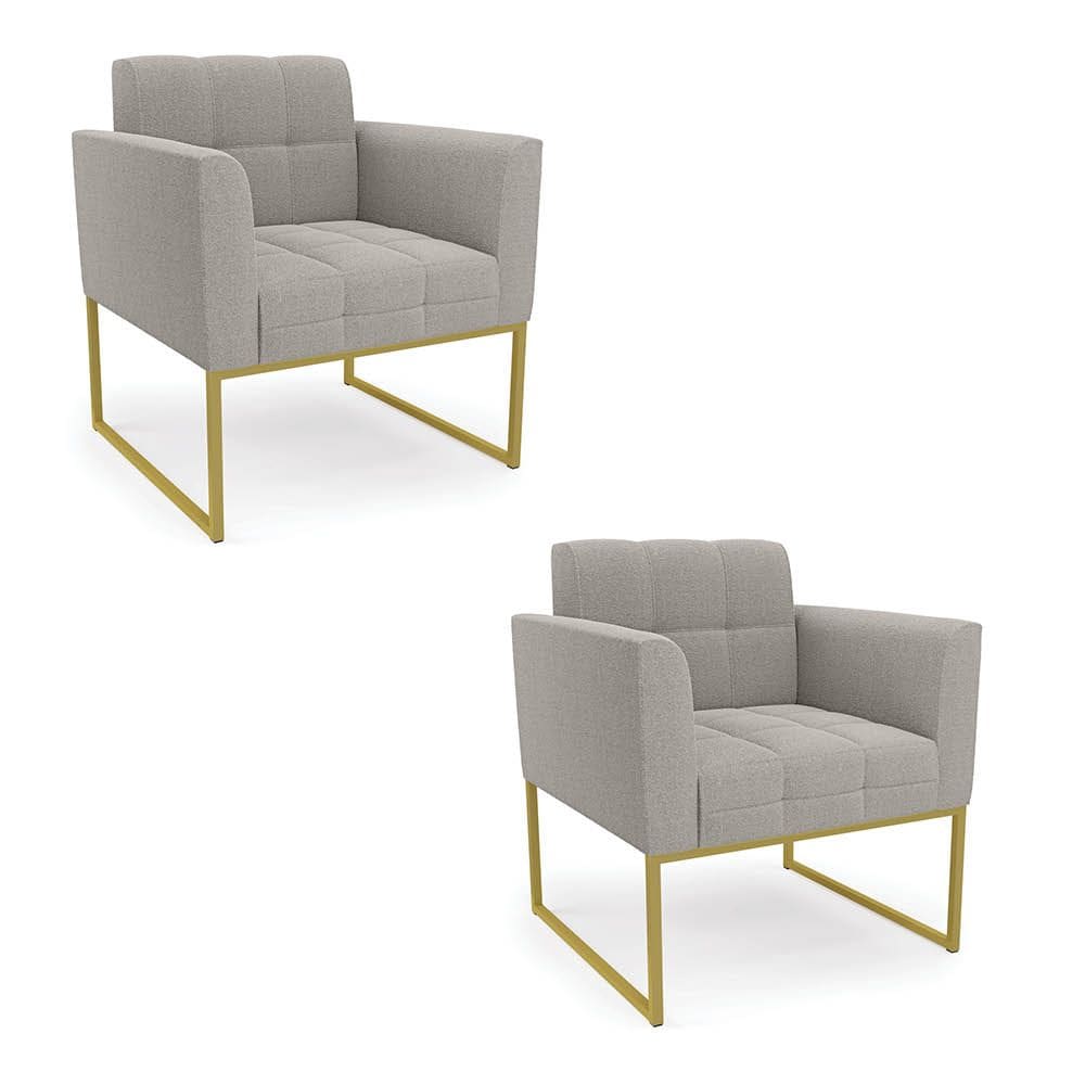 Poltrona Decorativa Industrial Dourado Kit 2 Elisa Bouclê Cinza D03 - D`Rossi