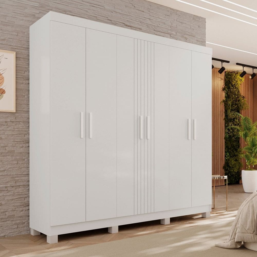 Guarda-roupa 2 Gavetas 6 Portas com Pés Lisboa Branco