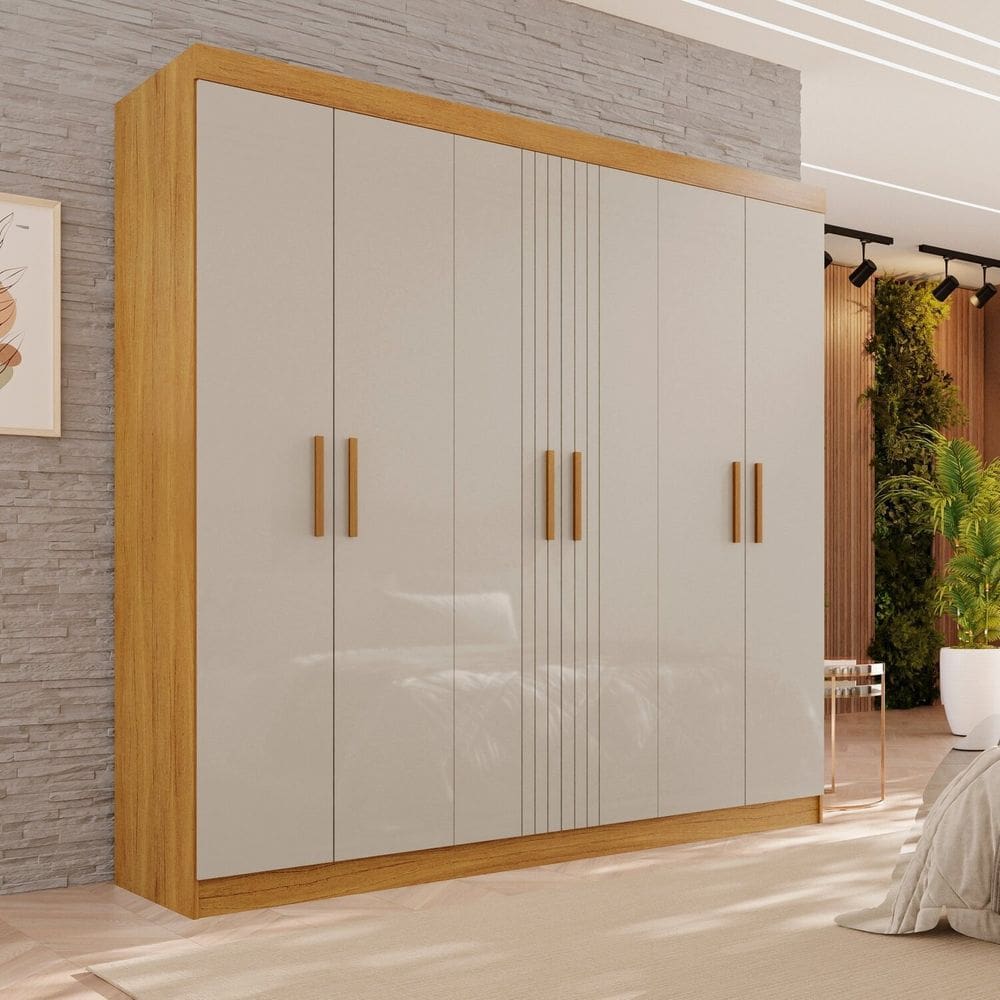 Guarda-roupa 4 Gavetas 6 Portas Lisboa Cinamomo / Off White