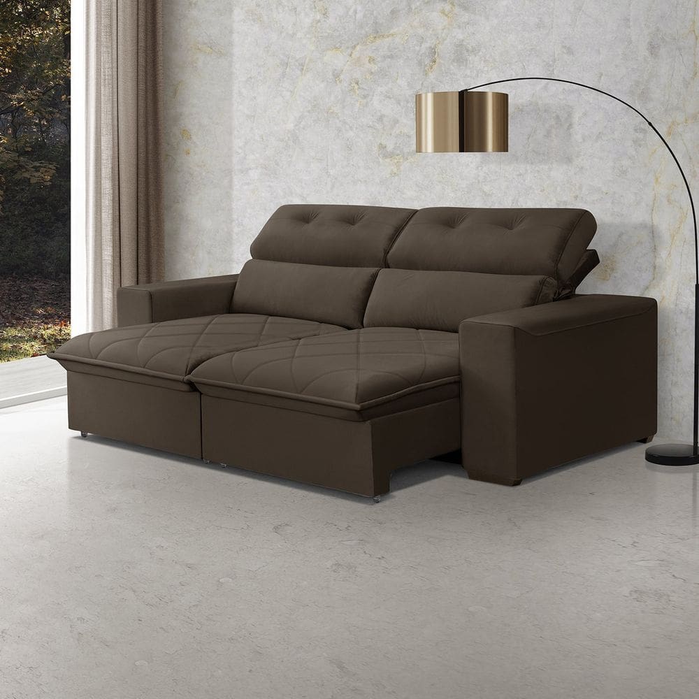 Sofá Cama Retrátil Arizona para Sala de Estar 182 Cm 3 Lugares Marrom