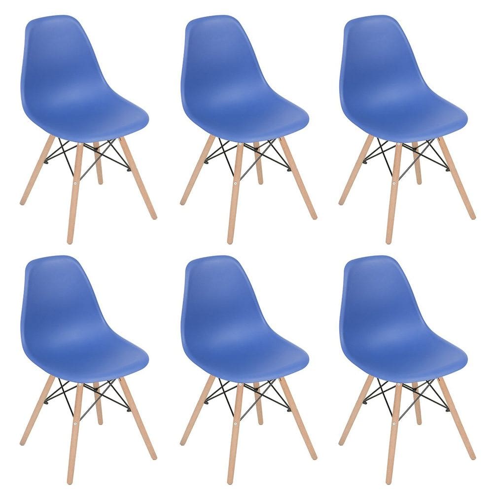 Kit 6 cadeiras Charles Eames Eiffel DSW com pés de madeira clara