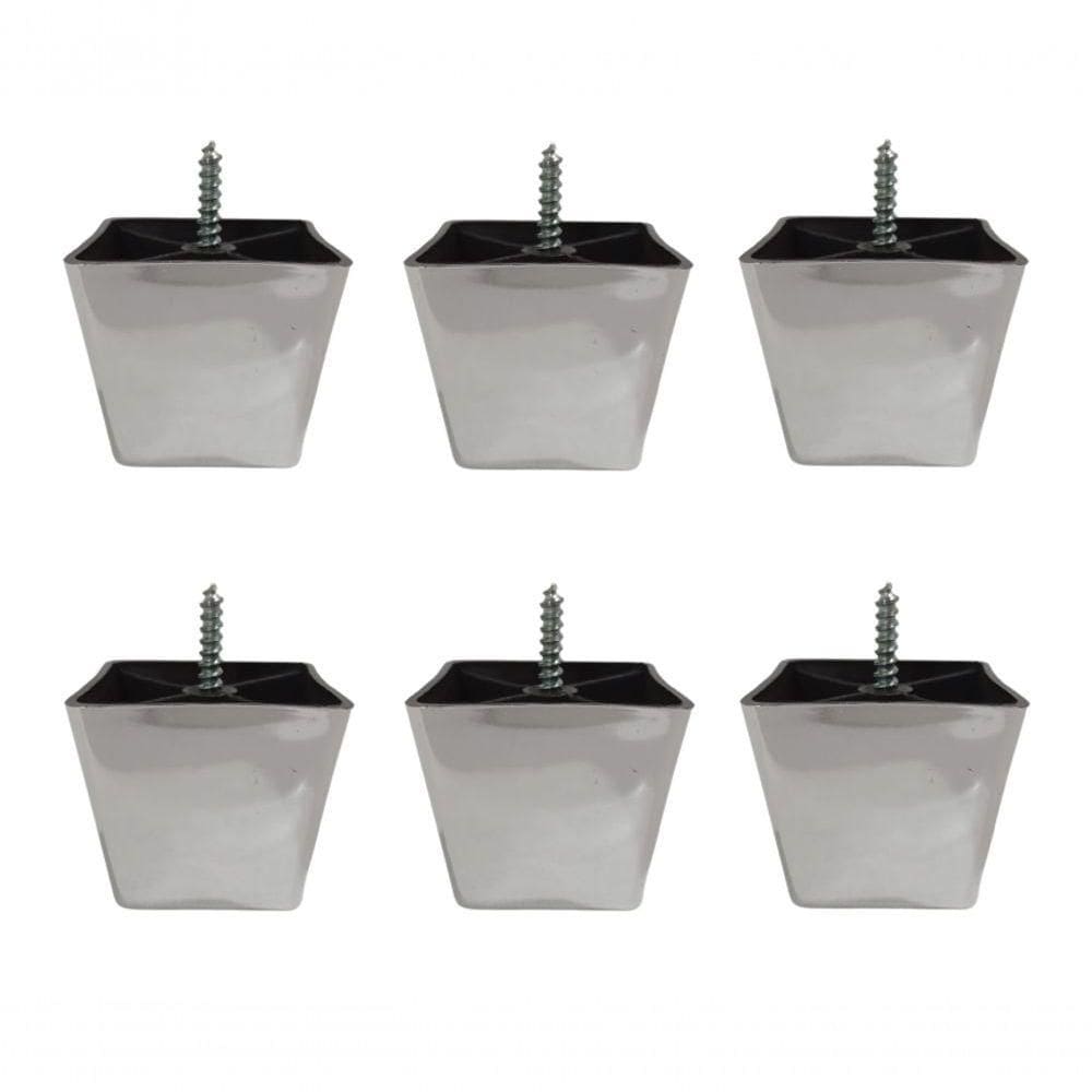 Kit 6 Pés Para Sofa Rack Estofados Modelo Cadency Cromado Trapézio Alt 6 Cm