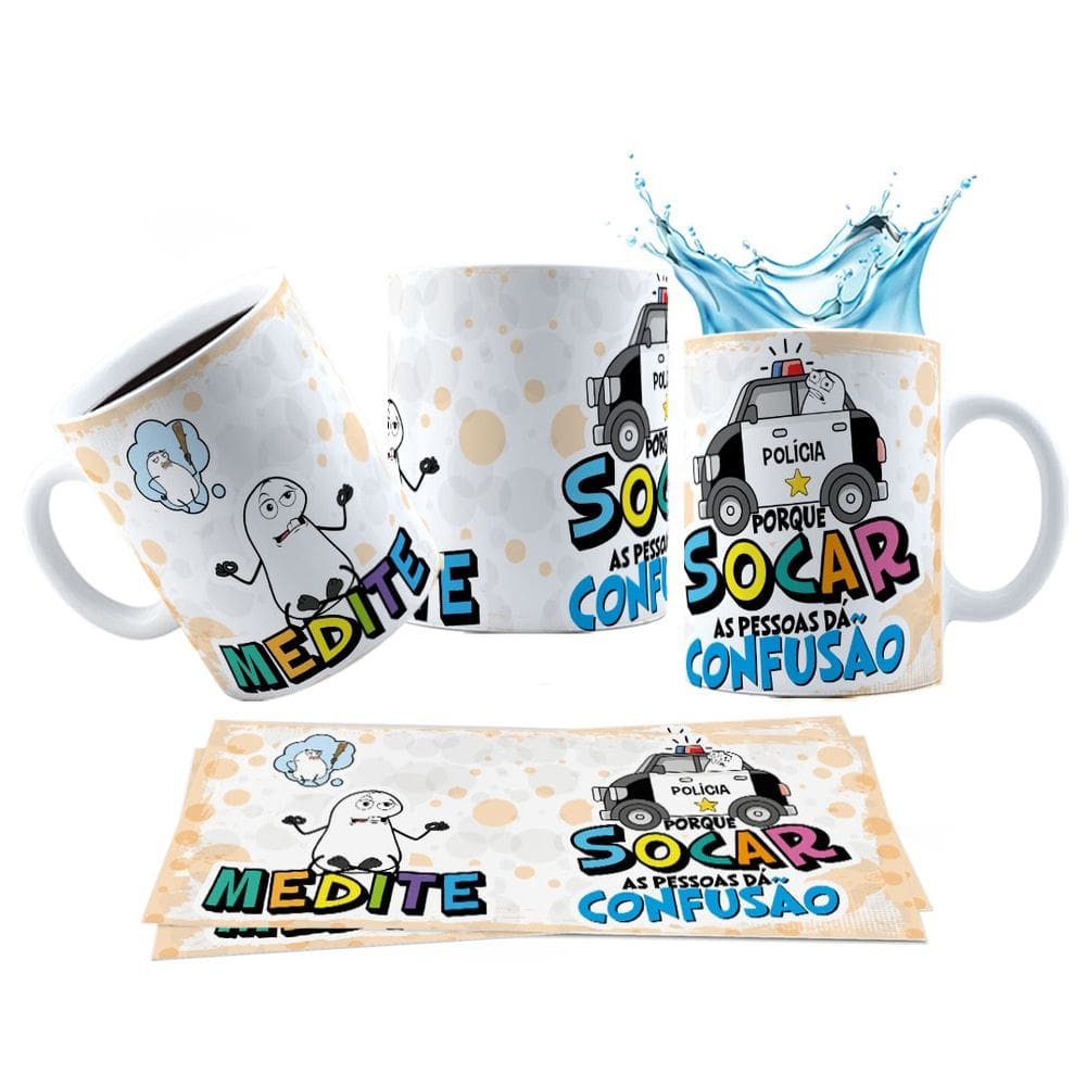 Caneca 325ml Meme Medite porque socar as pessoas dá confusão