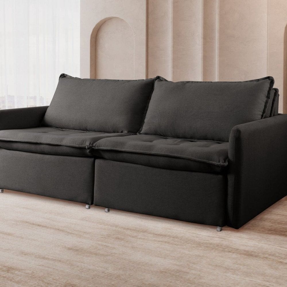Sofá Cama Retrátil 2 Lugares 200cm Califórnia Preto
