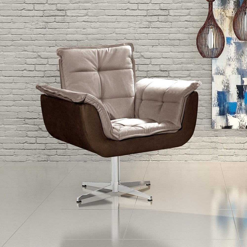 Poltrona Giratória de Metal Decoração Sala Recepção Marrom/Capuccino
