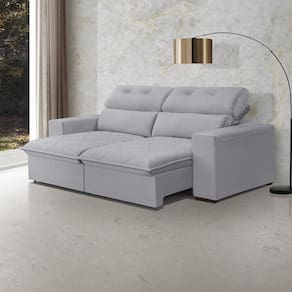 Sofá Cama Retrátil Arizona para Sala de Estar 220 Cm 3 Lugares Linho Cinza Claro