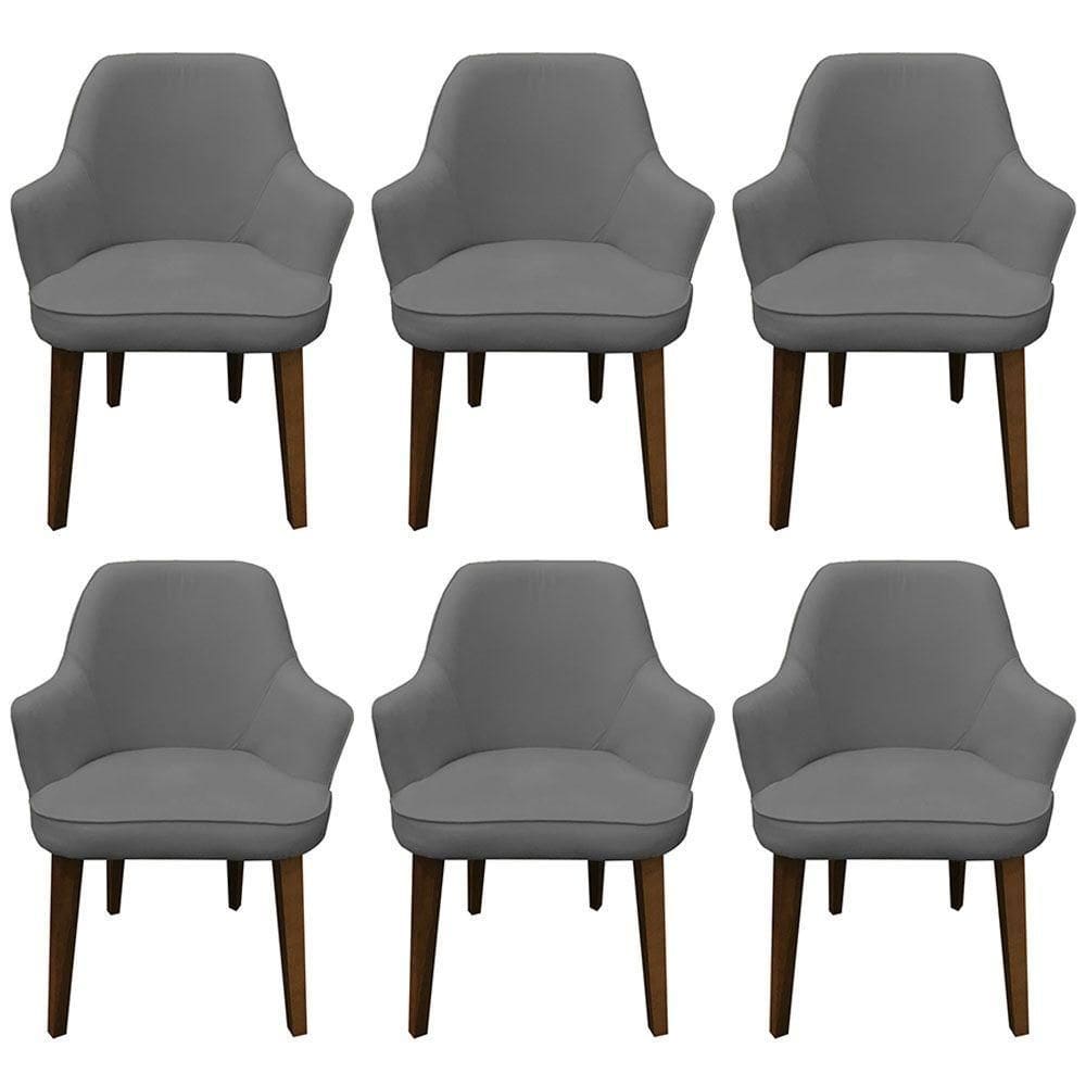 Kit 6 Cadeiras Maia Suede Cinza - Majú Decor