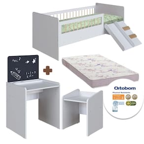 Conjunto Cama Montessoriana Com Colchão Ortobom Mesa Infantil Branco Shop JM