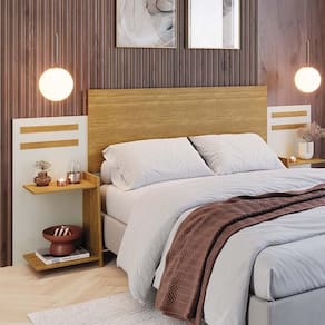 Cabeceira Casal Extensível MDF com Nichos Laterais Nature Off White