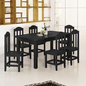 Mesa Com 6 Cadeiras Madeira Maciça 160cm Preto Olivia Shop Jm