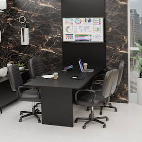 Mesa De Reunião Para Escritório Com Painel de TV 200x100cm Preto