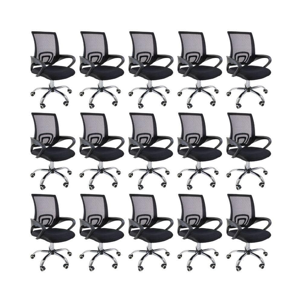 Kit 15 Cadeiras De Escritório Begonia Tela Mesh Ergonômico Preto