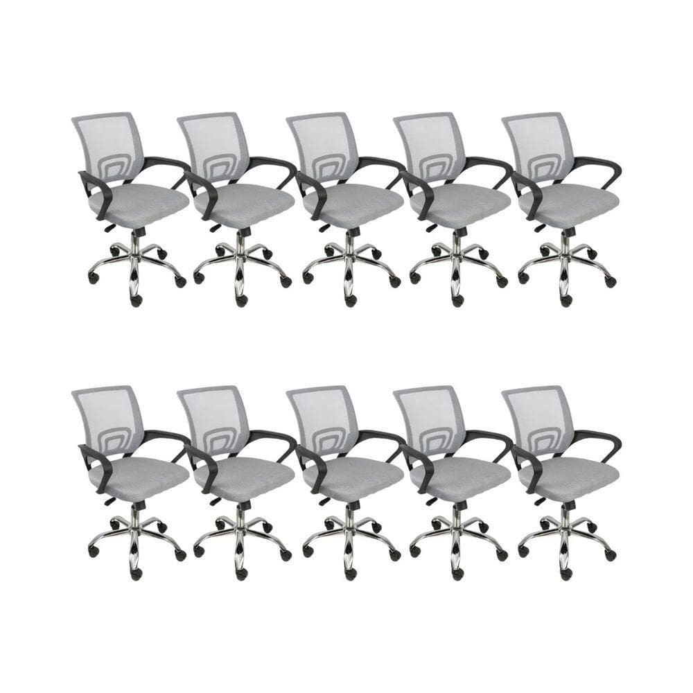 Kit 10 Cadeiras De Escritório Begonia Mesh Ergonômico Cinza