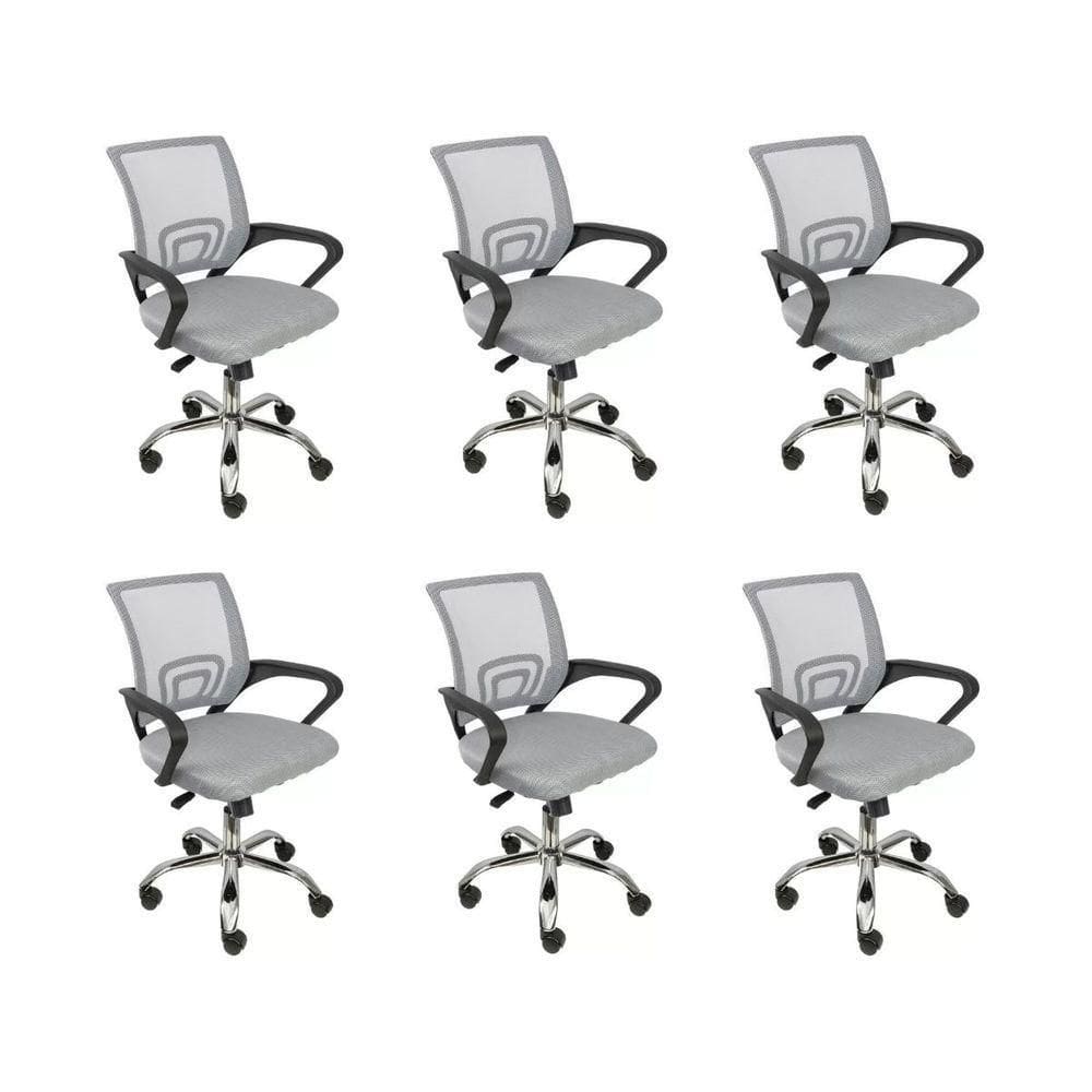 Kit 6 Cadeiras De Escritório Begonia Tela Mesh Ergonômico Cinza
