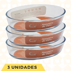 Kit 3un Forma Travessa Transparente 3L Vidro Resistente Oval