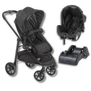 Carrinho Olympus New Black (Preto) + Bebe Conforto Grid + Base - Galzerano