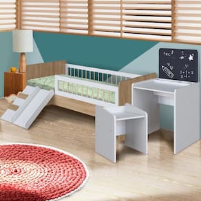 Conjunto Quarto Infantil Melvin Com Cama Montessoriana Colchão Ortobom Aveiro Oak Branco Shop JM