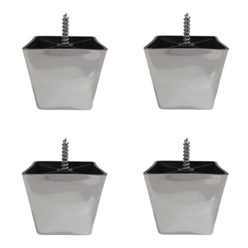 Kit 4 Pés Para Sofa Rack Estofados Modelo Cadency Cromado Trapézio Alt 6 Cm