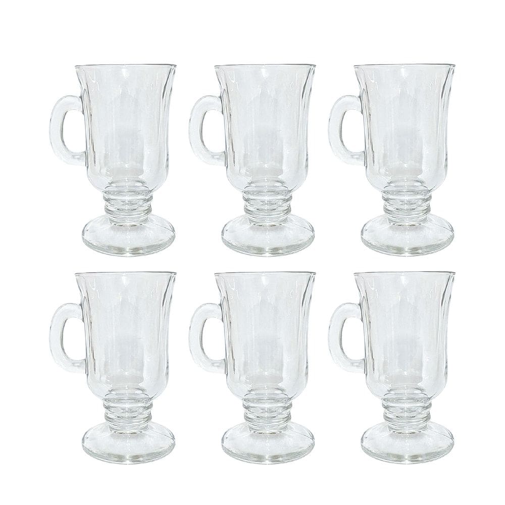 Jogo Com 6 Canecas Pub Irlandês Irish Coffee Xicaras Taças Café Cappuccino Chocolate 230ml Alça Resistente