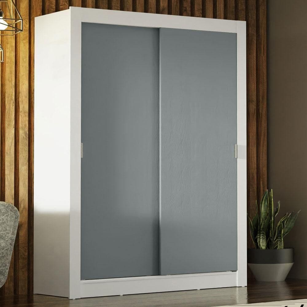 Guarda-roupa Solteiro 2 Portas Branco/Cinza