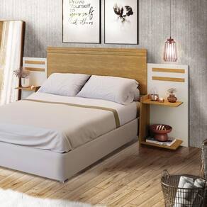 Cabeceira Queen 100% MDF com Nichos Laterais Nature Off White Goldy Shop JM