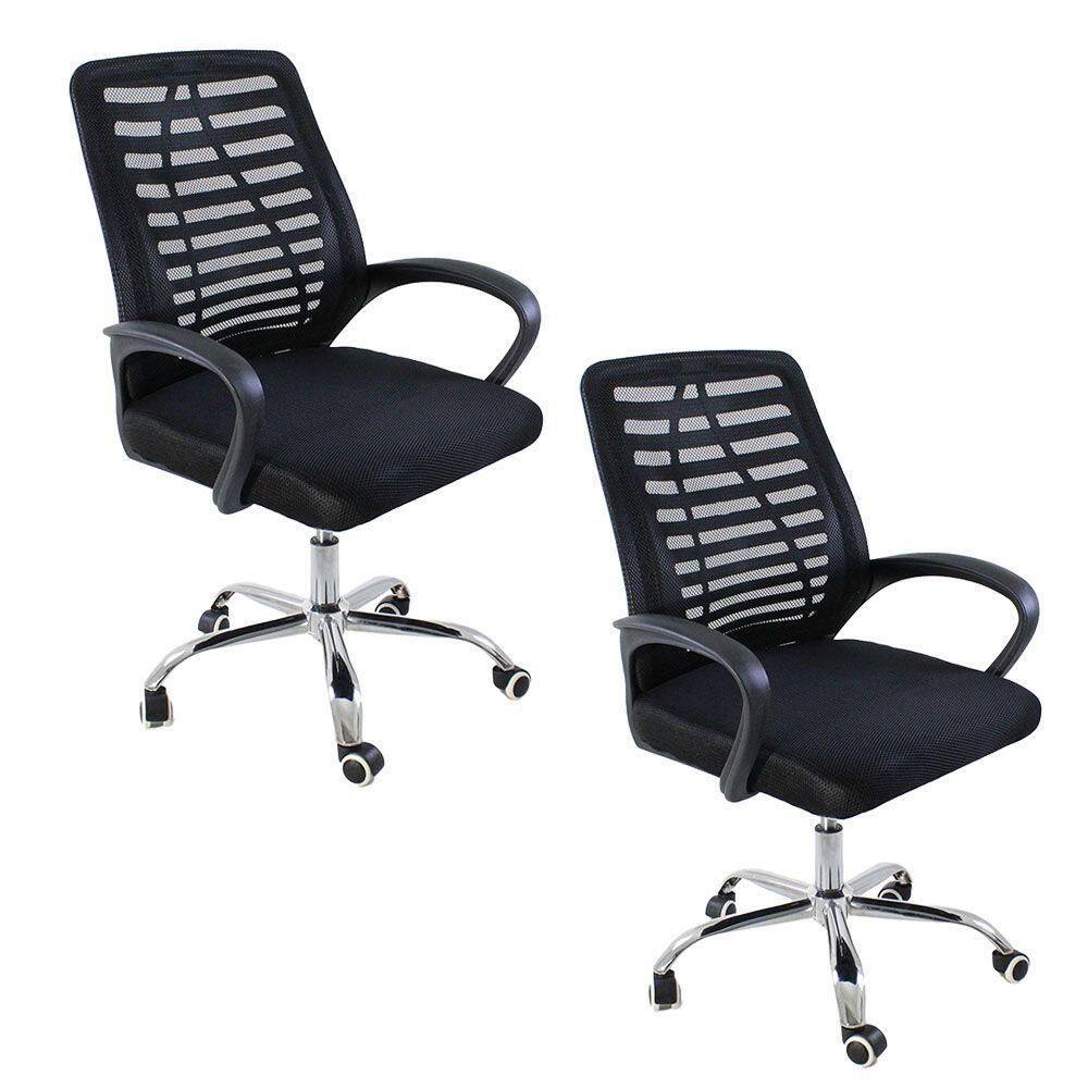 Kit 2 Cadeiras De Escritório Esteirinha Mesh Ergonômica Preto