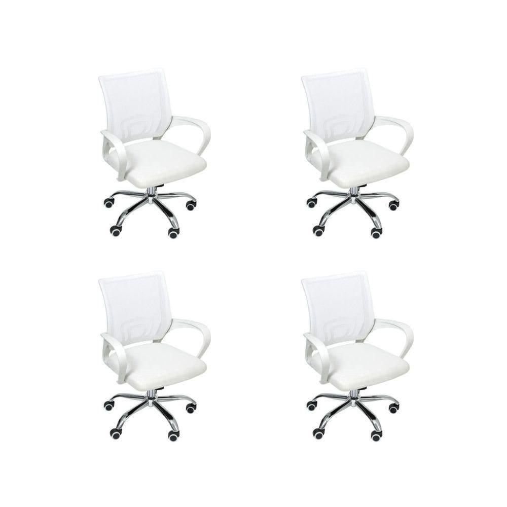 Kit 4 Cadeiras De Escritório Begonia Tela Mesh Ergonômica Branco