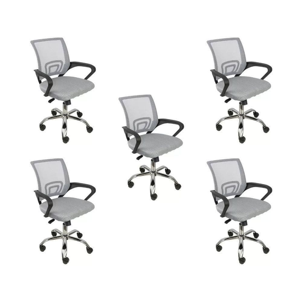 Kit 5 Cadeiras De Escritório Begonia Tela Mesh Ergonômica Cinza