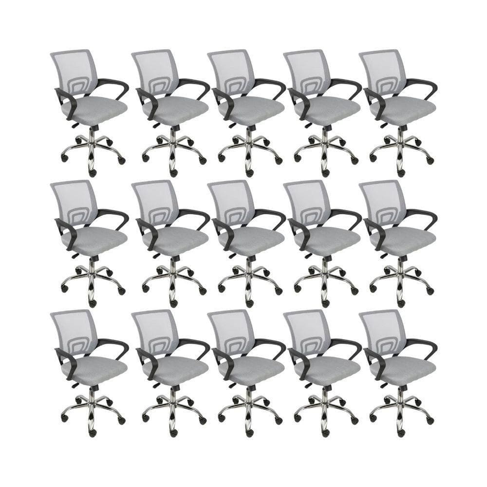 Kit 15 Cadeiras De Escritório Begonia Tela Mesh Ergonômico Cinza