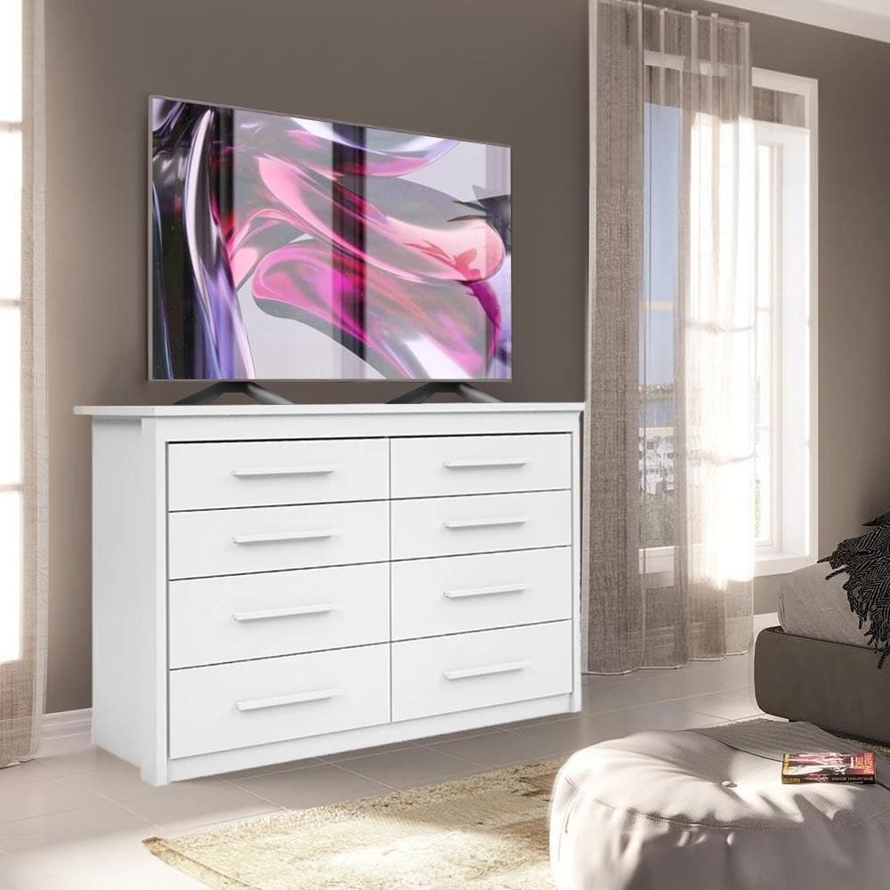 Cômoda Para TV Até 50 Polegadas 8 Gavetas Branca Elsie Shop JM