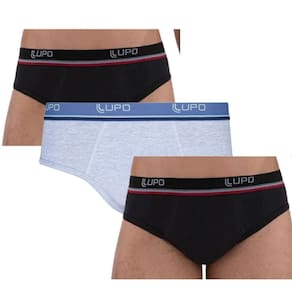 Kit com 3 Cuecas Slip Adulto Algodão e Elastano Lupo - Conforto Diário