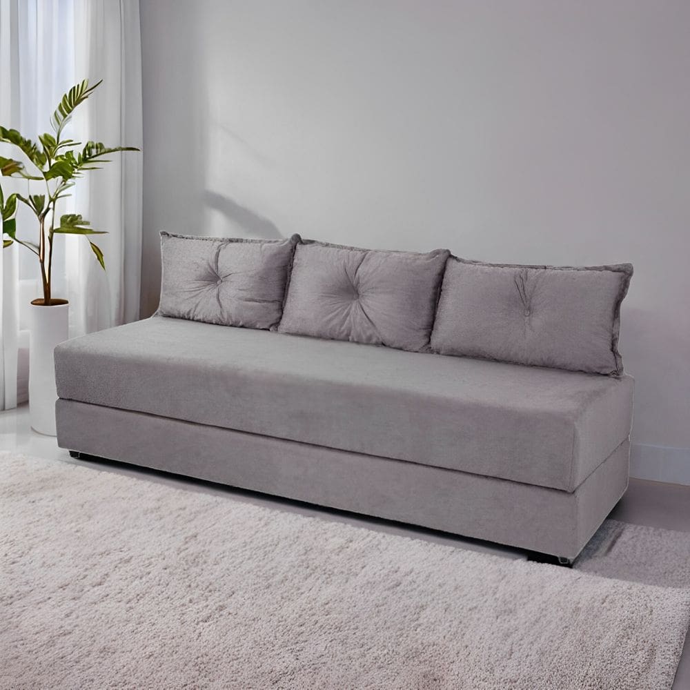 Sofá Cama 3em1 em Tecido Suede com Almofadas - Sofá que vira cama Multifuncional