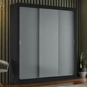 Guarda-roupa Casal Mônaco 3 Portas Preto/Cinza Preto/Cinza