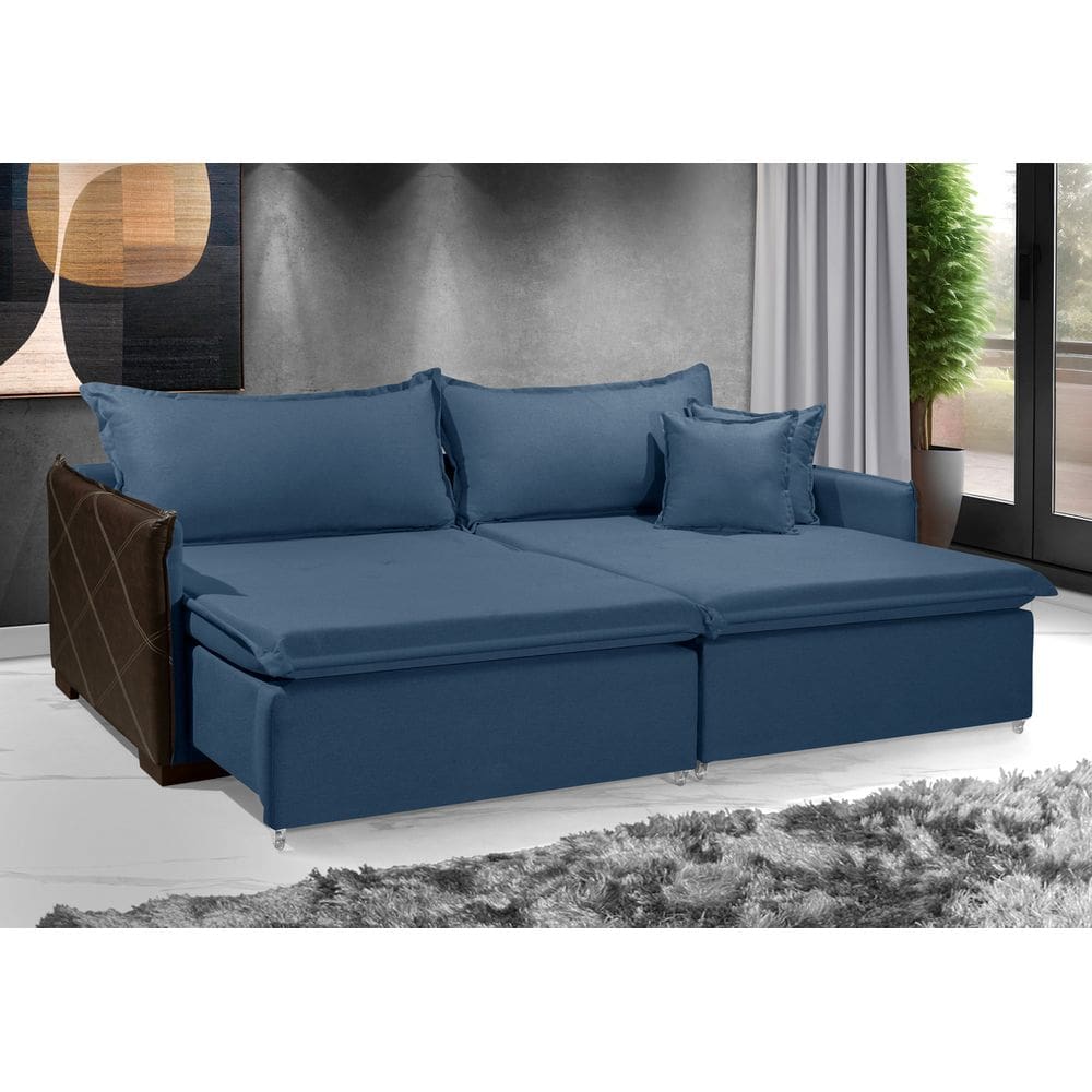 Sofá Sem Caixa Retrátil Reclinável MÔNACO 2,20m ESTILO ESTOFADOS - França Linhosoft COR &quot;Azul&quot;