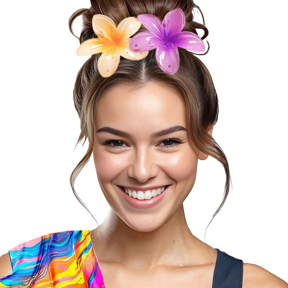Kit Presilha de Flor para Cabelo Flower Clip Moda Blogueira Praia 2 Cores  + 1 Lenço Cetim Multiuso