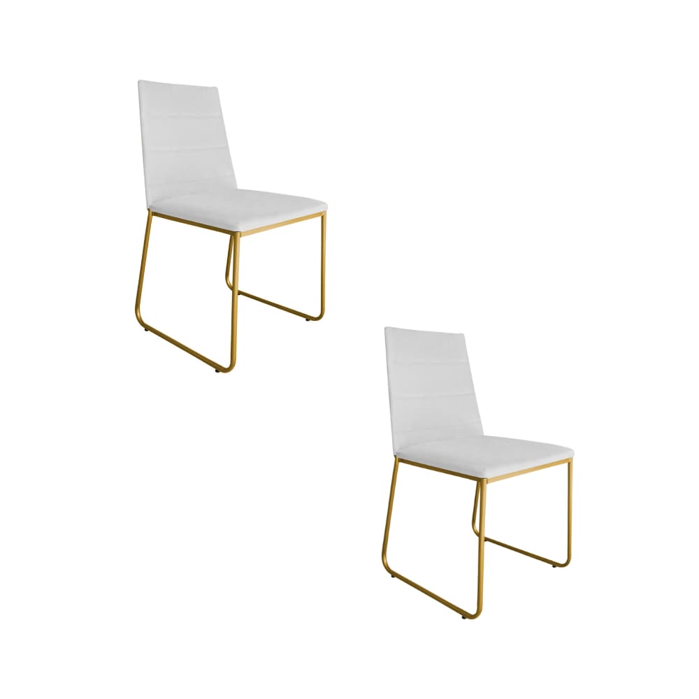 Kit 02 Cadeira de Jantar Estofada Lille Base Gold Courino Branco - Montanaris Decor