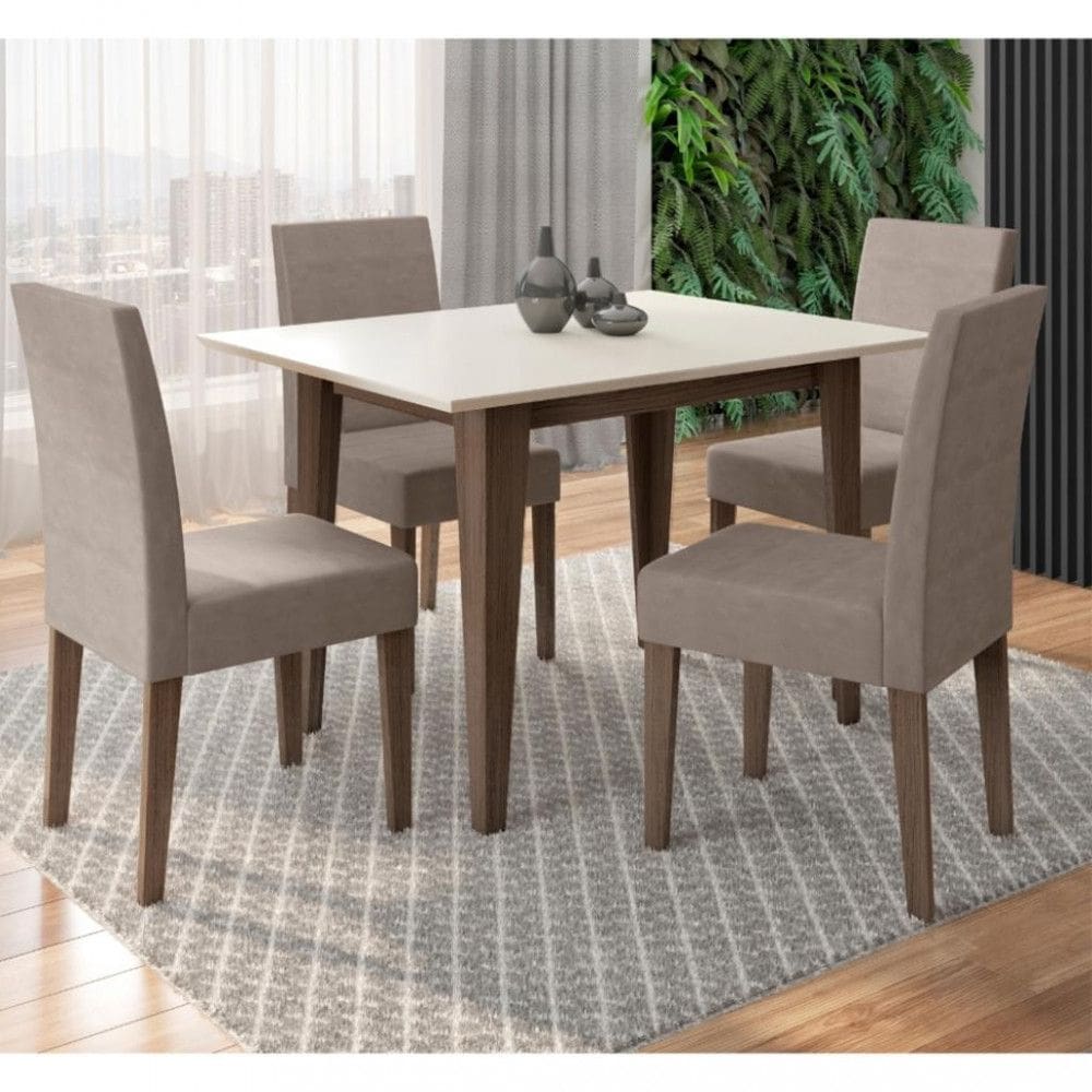 Conjunto Sala de Jantar Mesa 120cm Kate 4 Cadeiras Josi Poliman