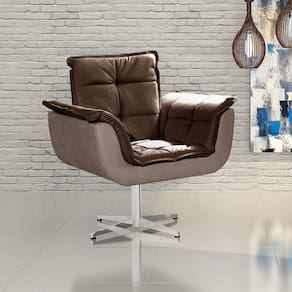 Poltrona Giratória de Metal Opala Decoração Sala Recepção Cinza Capuccino/Marrom