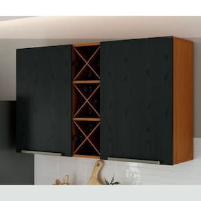 Armário Aéreo Duplo com Garrafeiro 120cm Favorita Cinamomo/Preto Catedral