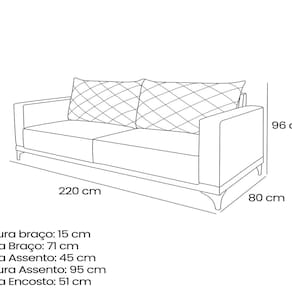 Sofá Eliot 3 Lugares 220 Cm Linho Boucle Bege