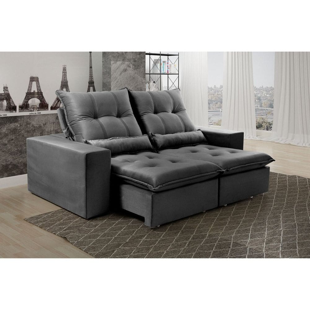 Sofá Retrátil e Reclinável 190 Cm Platina Suede Cinza
