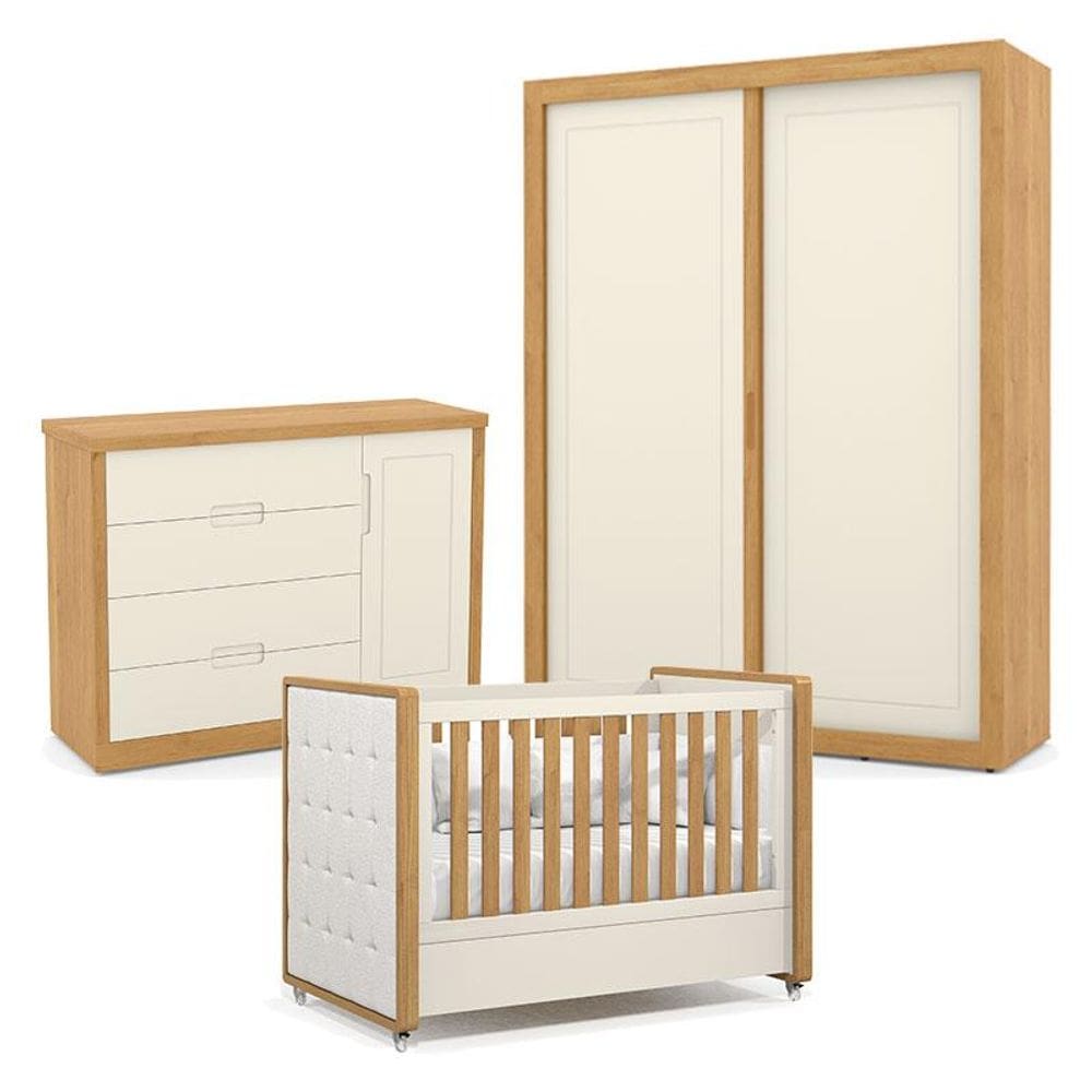 Quarto de Bebe 2 Portas Tutto New Freijó Off White com Capitonê New Boucle - Matic