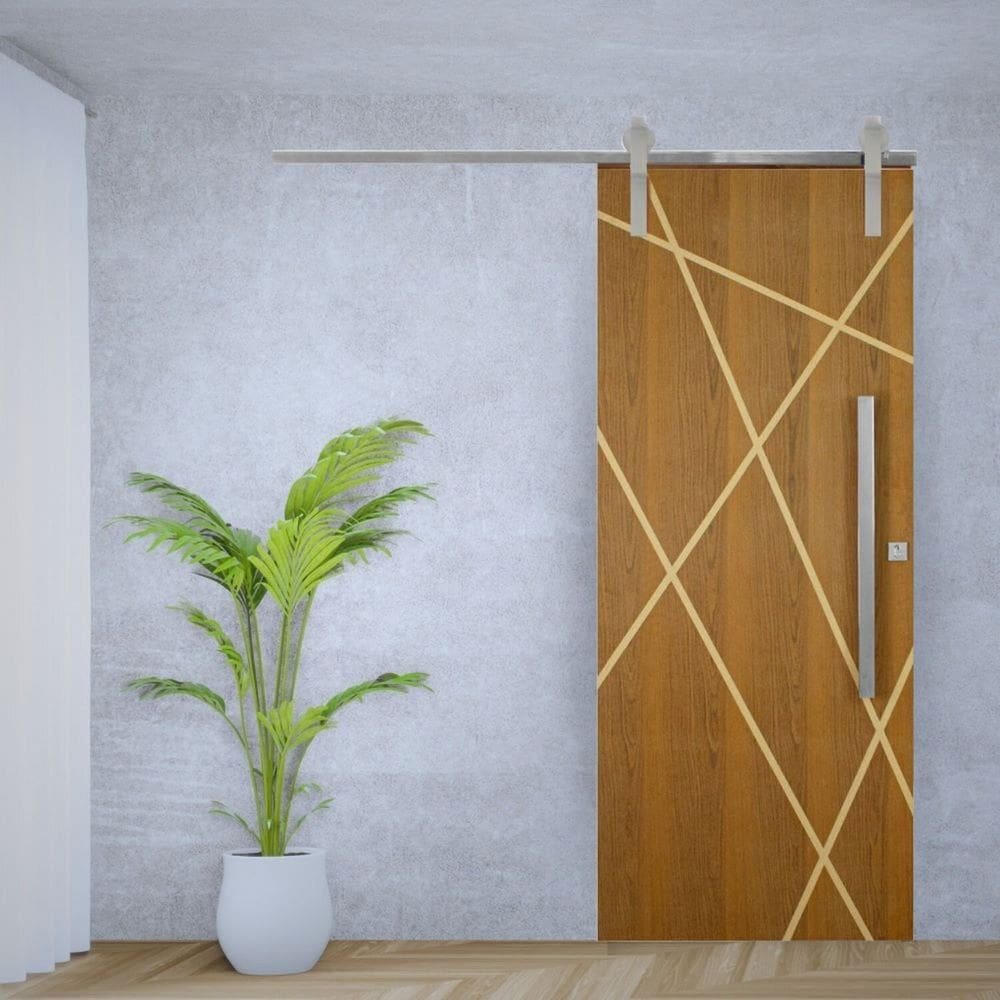 Porta de Correr Padrão Imbuia Agatha Trilho Soft Puxador Barra Chata 800 Mm Cromado 120 X 210 Direit Natural